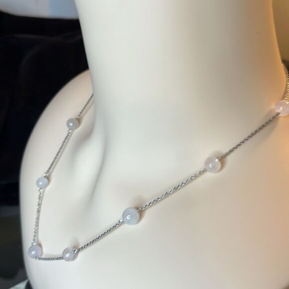 Galilea Rose Quartz Station Necklace 20 Inches
in Rhodium Over Sterling Silver - Picture 5 of 12
